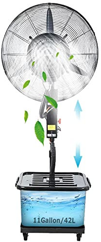 WANGXLGD Misting Fan with 3 Cooling Speeds, Oscillating Pedestal Fan with Mist, Industrial or Commercial Patio Outside Restaurant Cooling Fan, Adjustable Height (71cm/28in)