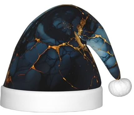LiuMng Schwarz Gold Marmoriert Weihnachtsmütze, Unisex Plüsch Klassische Weihnachtsmann Hut/Weich Bequem für Neujahr Festliche Party Supplies