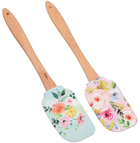 Garneck Teigschaber Silikon Mit Holzgriff - Bunt Gemustert - Rosa 2 Stück – Ideal Zum Kochen Backen Und Mischen Perfekt Für Ihre Küchenutensilien Und Als