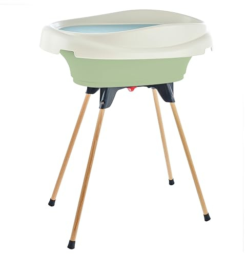THERMOBABY - Pack plan à langer et baignoire VASCO - 2 en 1 - Table à langer - Baignoire bébé sur pieds pliables - De la naissance à l'âge de 12 mois (Max. 11 kg) - Fabriqué en France - Vert Céladon