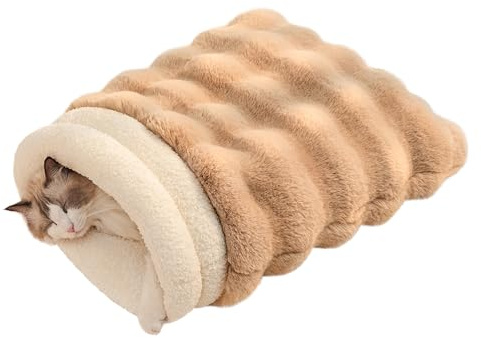 SOMAHE Katzenschlafsack für Innenkatzen, selbstwärmendes Katzenbett, passend für Haustiere bis zu 6,8 kg, weiches Plüsch, warmes Bett, 360°-Wickelsack, waschbar, bequem, Haustierschlafbett, 53,3 x
