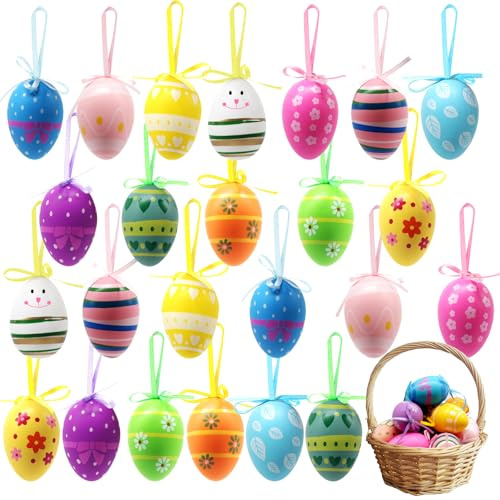 Horuili® 24 Stück Ostereier zum Aufhängen, Ostereier Plastik, Ostereier Dekoration, für Draußen und Innen Deko Schlafzimmer Wohnzimmer Garten Ostern Party Dekorationen (Color-2)