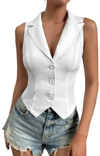 YONGHONGKEJI Gilet Donna Elegante Blazer Nero Gilet Donna Senza Maniche Top Scollo A V Retrò Abito Gilet Elegante Senza Maniche Cardigan Estate Leggero Lavoro Ufficio Spolverino Trench Abiti Da Lav