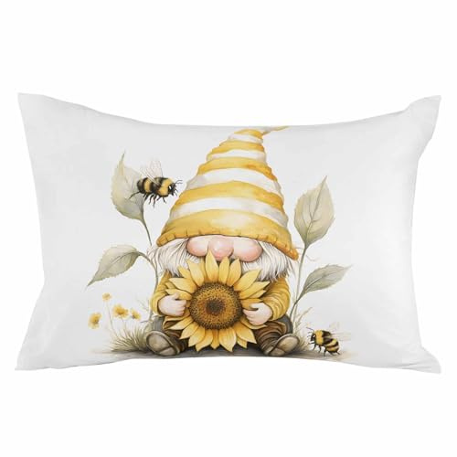 Pillowcase 24x36 Inch - Body Sunflower Dwarf Bee 2 Soft Brushed Microfiber Pillow Covers with Hidden Zipper Closure Bed Pillow Shams for Bedroom Sofa Car, 1pcs
