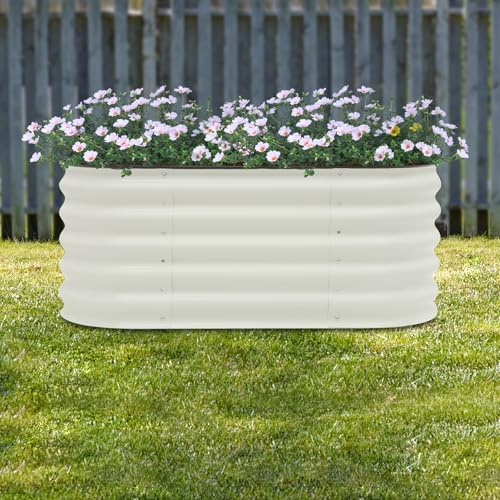 Juego de construcción de bancal alto para jardín, 105 x 60 x 43 cm, bancal alto para verduras y flores, diseño abierto de metal (con 1 par* guantes, 43 cm de altura, blanco)