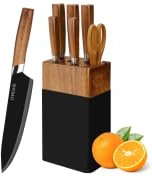 lapelux Knife Set-6 Piece Kitchen Knife Set with Block, Wood Grain Handle, Stainless Steel Knivese with Chef, Bread, Slicing, Paring Knife for Cutting Meat/Vegetables/Fruit.