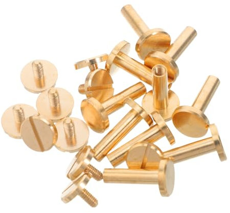 VINTORKY 10 Piezas Kit de Tornillos de Remache de Latón para Piel Sujetadores Plana para Cinturones y Bolsos Accesorios de Bricolaje Montaje Rápido y Seguro para Manualidades