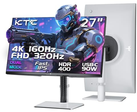 KTC 4K Gaming Monitor 27 Inch | Dual Mode 4K@160Hz / FHD@320Hz Seamless Switching | Fast IPS Panel | 1ms Response Time | HDR400 | Adaptive Sync | 125% sRGB, 97% DCI-P3, ΔE<2 | USB C 90W | KVM | White