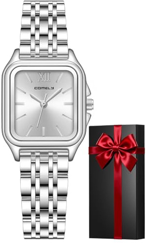 CIVO Klein Vintage Armbanduhr Damen: Elegante Eckig Analog Damenuhr mit Uhrenarmband aus Edelstahl - Business Alltag und Geschenk für Frauen