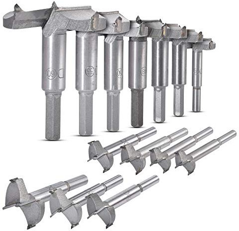 HOHXEN Set di Punte Forstner, Fresa in Carburo di Tungsteno a Gambo Tondo per la Perforazione del Legno - (14 Pz, 25mm, 26mm, 28mm, 30mm, 32mm, 35mm, 38mm, 40mm, 42mm, 45mm, 48mm, 50mm, 55mm, 60mm)