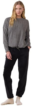 Noidinotte - Completo Donna ciniglia Felpata Articolo Pied-de-Poule. - L Nero