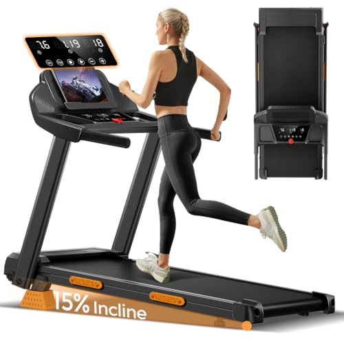 Tapis de Course Pliable Inclinable,Tapis de Marche Inclinable 12KM/H,Treadmill Home avec Moteur 3,0CV et Affichage LED, Charge Max. 136KG