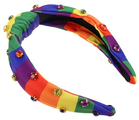Garneck Gestreiftes Haarband Mit Knoten Und Strasssteinen Rutschfeste Regenbogen-haarbänder Für Damen Und Herren Bunte Gestreifte Haarbänder Für Festival-accessoire