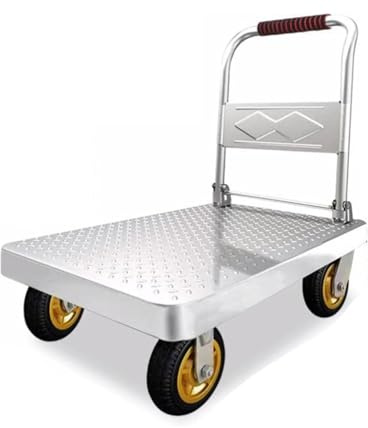 Robuster Plattformwagen aus Metall, 150 kg - 500 kg, mit 360-Grad-Rädern, faltbarer Griff für Lebensmittel, Garage, Lager (Größe: 73 x 48 cm)