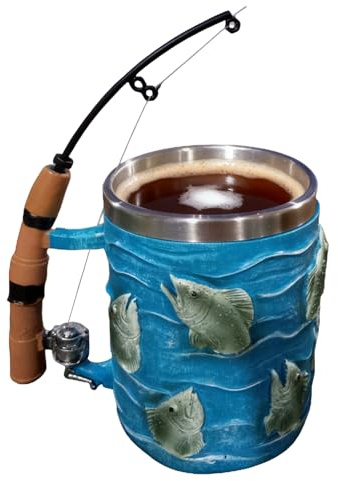 Taza de personalizada, regalo de de 12 onzas para hombres y mujeres con mango aislado, diseño de carrete de caña de pescar novedosa taza de café para pescadores, ideas de regalo