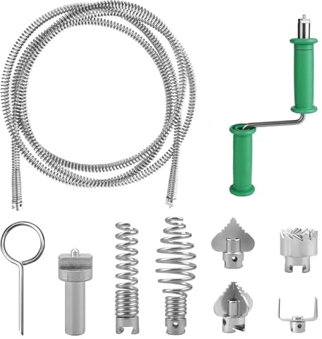 Drain Snake Unblocker 3 m, with 6 Pieces Drain Cleaner Cutting Head and 1 Manual Adapters, Plumbing Snake, Spiral Diameter 12 mm, Sink Unblocker Tool Drain Unblocker Tool for Bathroom,Kitchen,Sewer