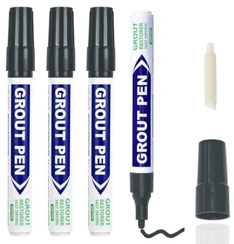 4Pcs Dark Grey Grout Pen,Tile Paint Marker for Repairing and Restoring Lines in Bathroom Kitchen Wall Lines Reviver Pens and Floor Tiles (4, Dark Grey)