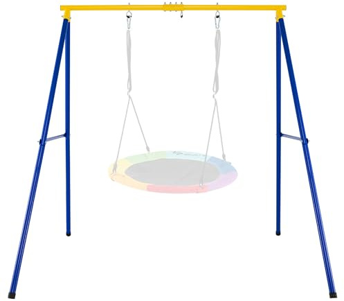 RELAX4LIFE Schaukelgestell Outdoor, bis zu 250 kg belastbar, Schaukelgerüst Metall mit Bodenankern für Kinderschaukel Nestschaukel Gartenschaukel, Schaukel Gestell für Garten, 196 x 182 x 185 cm, Gelb