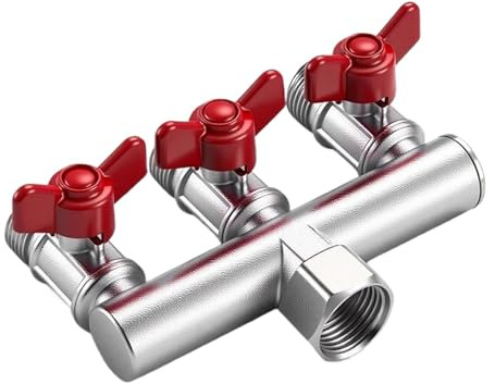 3-Wege-Schlauchverteiler - Robuster Schlauchadapter aus Metall, groß, 11 x 6 cm, 3-Wege-Splitter-Anschluss für Wasser im Freien, Winkelventil für Rasenbewässerung