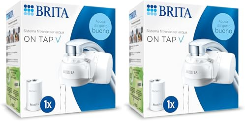 BRITA ON TAP V incl. 1 x filtro acqua rubinetto V (4 mesi) - riduce cloro, PFAS, piccole particelle e metalli - indicatore durata filtro manuale (Confezione da 2)