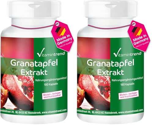 Vitamintrend Granatapfel Extrakt 500mg, 180 Kapseln, schluckfreundlich, hochdosiert, Nahrungsergänzungsmittel vegan ohne Magnesiumstearat, in Deutschland hergestellt (Packung mit 2)
