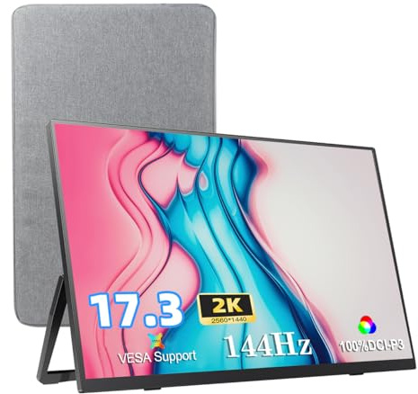 Portable Monitor 2K 17.3 inch,Ultra Slim Aluminum Alloy Case Laptop Game Office Monitor 2560X1440 100% sRGB FHD USB Type-C HDMI Monitor,for Computer Phone Switch Xbox PS4 PS5