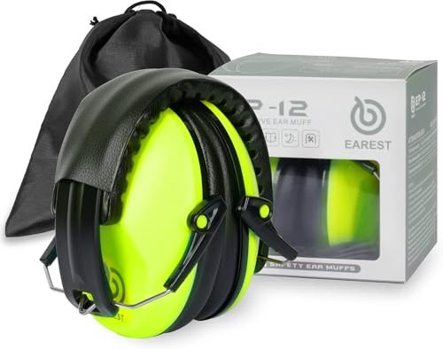 EAREST Orejeras de Protección Reducción de Ruido, Earmuffs Protectores Auditivos de Seguridad Anti-ruido, NRR 20DB Profesional Orejas Defensores con Bolsa para Adultos Niños Bebes - Verde Fluorescente