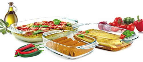 Sendez Set of 3 Borosilicate Glass Casserole Dishes 3.6 L 2.3 L 1.4 L - Rectangular Oven Dish Roasting Dish Set - Heat Resistant for Oven Microwave Freezer - Dishwasher Safe - Transparent
