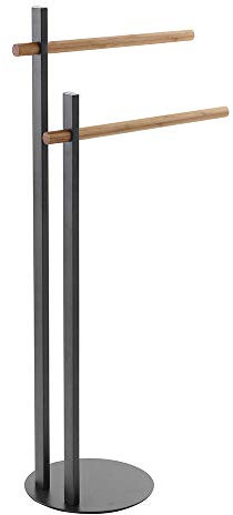 Piantana Porta Asciugamani Nera, 22x31xh.81 cm, Base Tonda con Bracci in Legno di bambù