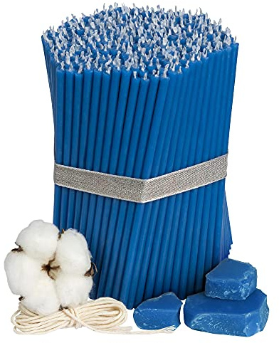 Diveevo Kirchliche Bienenwachskerzen №140-350 Stk. I hochwertige Ritualkerzen L-16 cm Ø-5,0 mm I 30 Min Brenndauer in blau I 1 kg dünne Kerzen tropf- und rauchfrei
