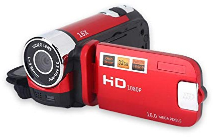 KIKYO Caméscope numérique, caméra vidéo Full HD Rotation 270 ° 16X Caméscope numérique Haute définition Caméra vidéo DV(EU-Rouge)