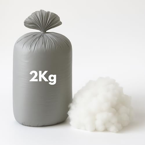 BeddingHome White Fluff Hollow Fibre Stuffing for Crafts | Virgin Polyester Bed Pillow Filling 2kg | Washable Bed Cushion Teddy Bear Stufing for Crochet (2KG)