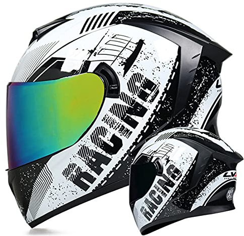 Integral-Motorradhelm Doppelvisier ECE/DOT-Zugelassen Integralhelm Für Männer Frauen Bunter Leichter Moto Cross-Helm Junge Männer Und Frauen Helm Mit Grafik Black White,L