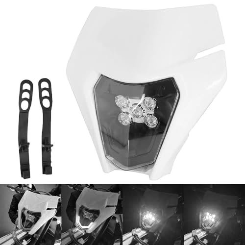JFG RACING Faro Anteriore Universale Motocross,Mascherina Moto con Faro per la Maggior Parte delle SX SXF EXC EXCF Motocross Enduro Supermoto-Bianco