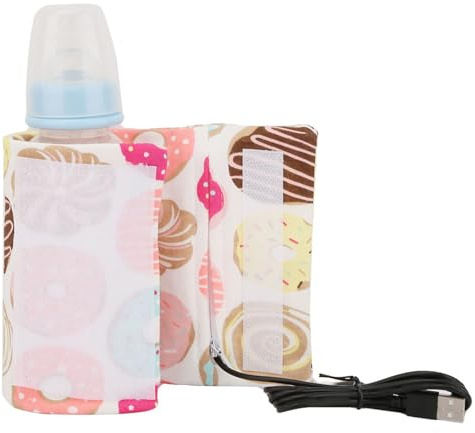 Babyflaschenwärmer für unterwegs, tragbarer USB-Reiseflaschenwärmer Isolierhüllen Muttermilchwärmer für Muttermilch, Wasser & Formula(Donut-Muster)