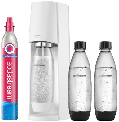 SodaStream Wassersprudler TERRA Promopack mit Quick-Connect CO2-Zylinder| inkl. 3x 1L FUSE Kunststoffflasche (spülmaschinengeeignet) | Farbe: Weiß
