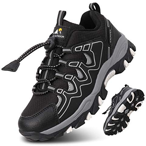 UOVO Boys Trainers Kids Walking Shoes Low-Top Sneakers Children Waterproof Trekking Hiking Footwear Running Shoes Black Silver Size 6.5 UK