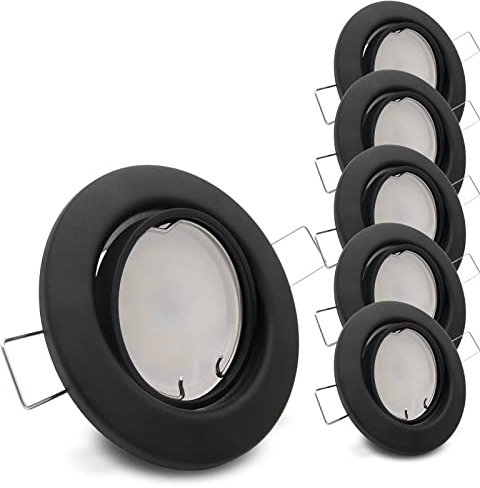 trendlights24 Decora LED Einbaustrahler 230V Schwarz matt rund, 5er Set Spots 6W 450 lm GU10 Warmweiß, Decken Einbauleuchte 68 mm, schwenkbar