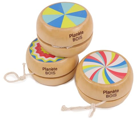 PLANÈTE BOIS - Pacco di 24 Yo-yo - Da Collezionare - 030145YPA - 24 pezzi - Multicolore - Legno - Gioco per Bambini - Ricreazione - Fiera - Vintage - 6 cm x 6 cm - A Partire dai 3 Anni