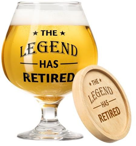 KAAYEE Retirement Gifts for Men, Beer Glass Funny Gifts for Men from Women | Happy Retirement Decorations Gift for Grandad Dad Husband, The Legend Retired 510ml with Coaster Present for Friend Colleague