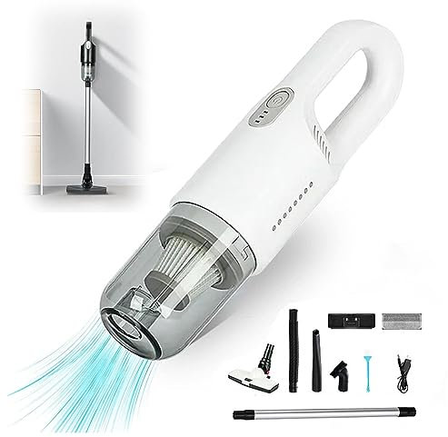 Aspirateur sans Sac, 12000Pa Aspirateur Professionnel avec Filtre Lavable, pour Poils d'animaux Maison Voiture,White