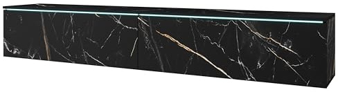 Meuble TV Lowboard D 180 cm, Meuble TV, Table TV, Éclairage LED en option, Meubles de salon, Couleur marbre San Sebastian (avec éclairage LED)
