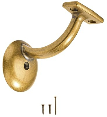 khtumeware 6 Pack Antique Brass Hand Rail Bracket Heavy Duty Hardware for Stairways, Home or Office Vintage Stair Support Handrail Brackets