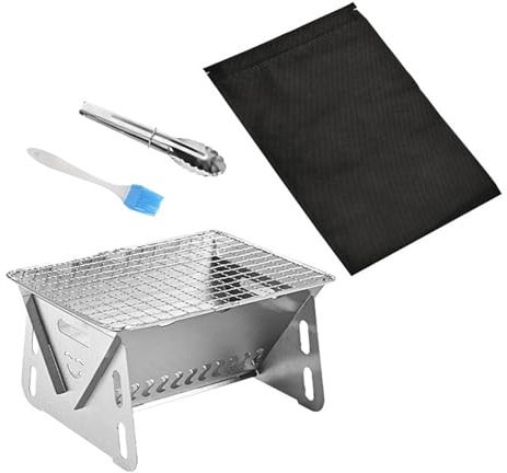 Fonowx Parrilla de Barbacoa de carbón, Parrilla Plegable, Mini Cepillo para rociar, Parrilla compacta de leña, Estufa de Camping para cocinar, Senderismo,