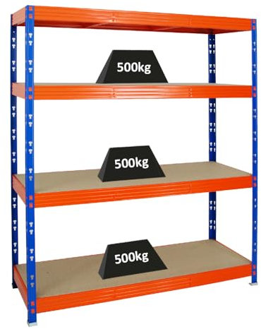 PROREGAL Profi Schwerlastregal Rhino BREIT blau/orange HxBxT 180x160x60cm Fachlast 500kg 4X Spanplatten-Ebenen 8mm Garagenregal, Lagerregal, Steckregal, Weitspannregal
