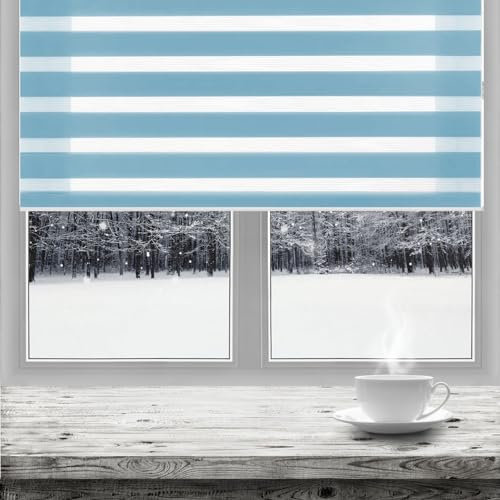 Verdunklungsrollo ohne Bohren 115 x 150 cm Hitzeschutz, Sichtschutz Rollo Seitenzugrollo Größe und Farbe wählbar für Fenster & Tür, Blau