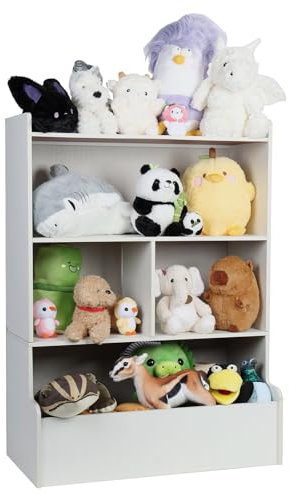 cadciehe Kinder-Bücherregal, 4-stöckiges Aufbewahrungs-Bücherregal, großes offenes Bücherregal aus Holz, bodenstehend, Spielzeug-Organizer und Aufbewahrungsschrank für Spielzimmer, Kinderzimmer,