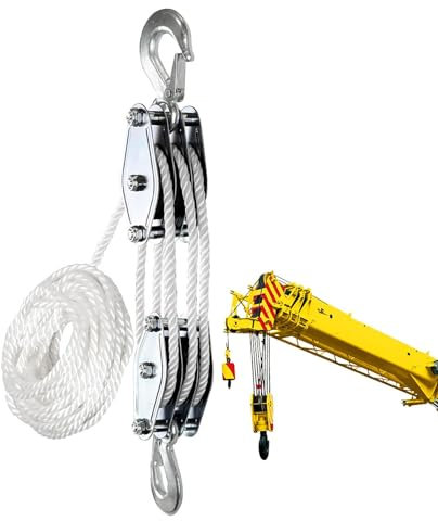 Block and Tackle Pulley System - 50 Ft 3/8 Rope Pulley Hoist with 5:1 Lifting Power - 2200 Lbs Breaking Strength Heavy Duty Pulley System, Rope Pulley for Animal Husbandry, Warehouses