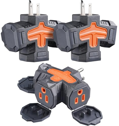 SURAIELEC Outdoor 3 Way Plug Adapter, Multi Plug Outlet Waterproof, 1 to 3 Power Splitter, Electrical 15A Multiple Plug Extender with Cover for Outside Garden Garage Cruise, Gray, ETL Listed, 3 Pack