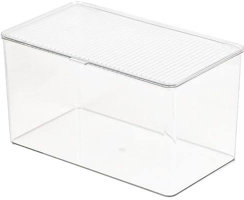ZEXALOR Clear Plastic Storage Bin with Lid, Organizer for Pantry, Office, Bathroom, Kitchen, Snack, Tea Bag, Coffee Container (Large)